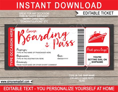 Printable Cruise Tickets